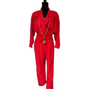 Vintage 80s Silksensible Red Long Jumpsuit